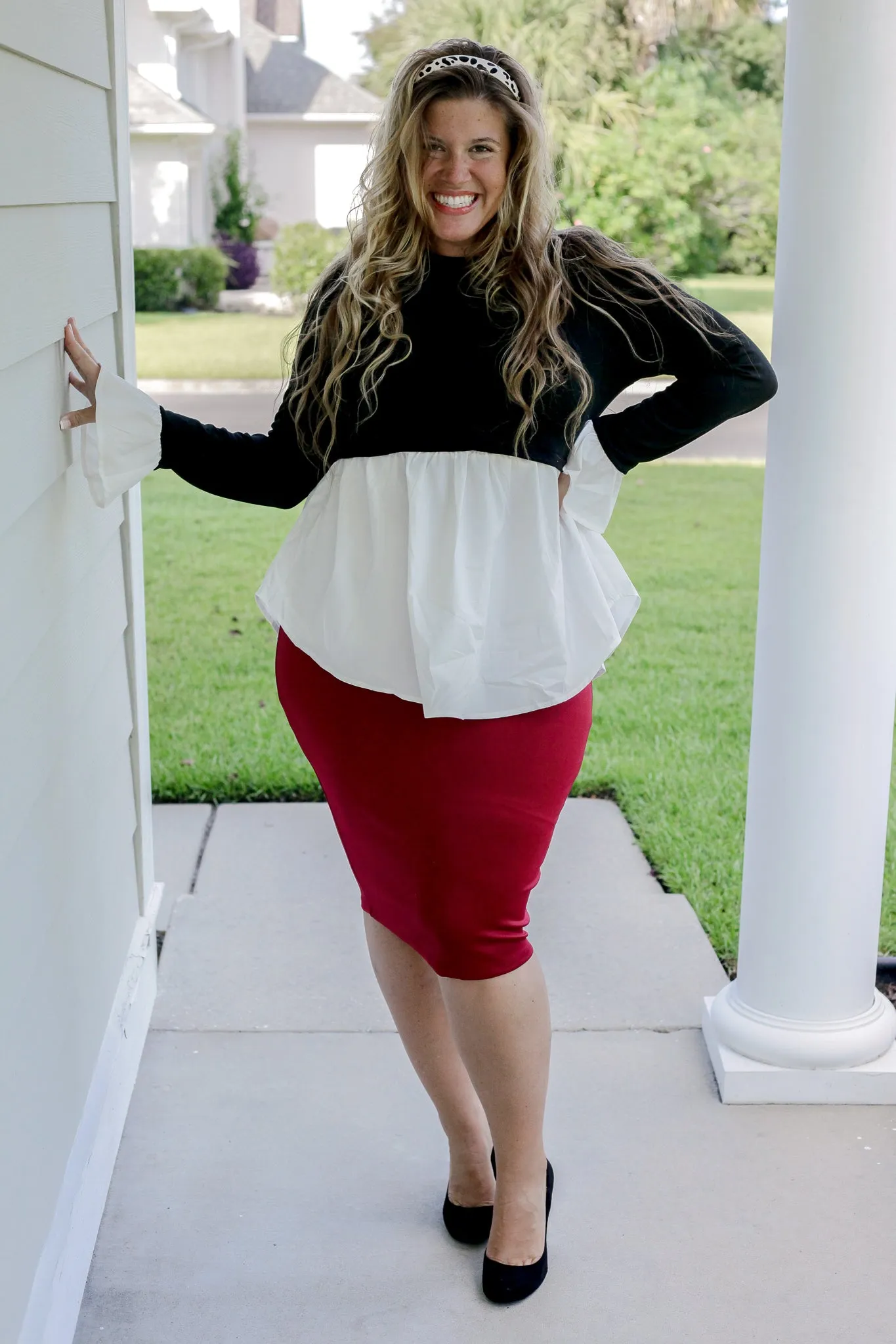 Black White Peplum Top