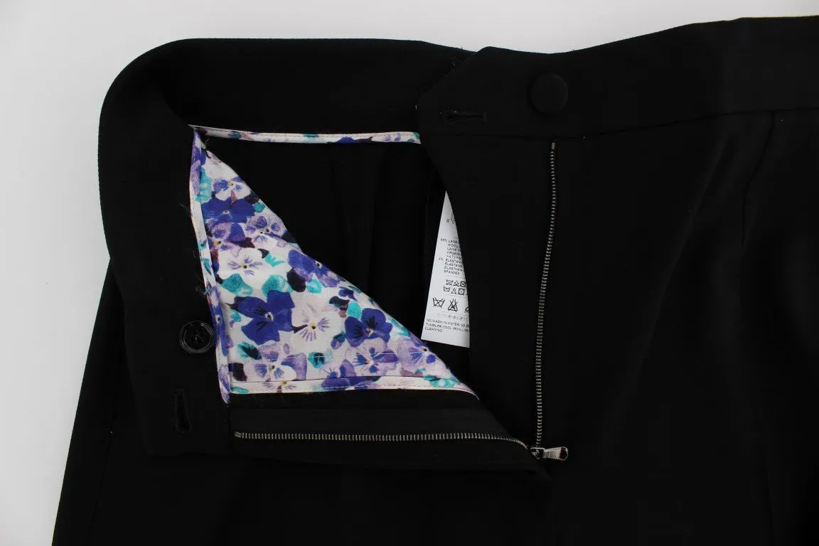 Black Wool Stretch High Waist 3/4 Pants