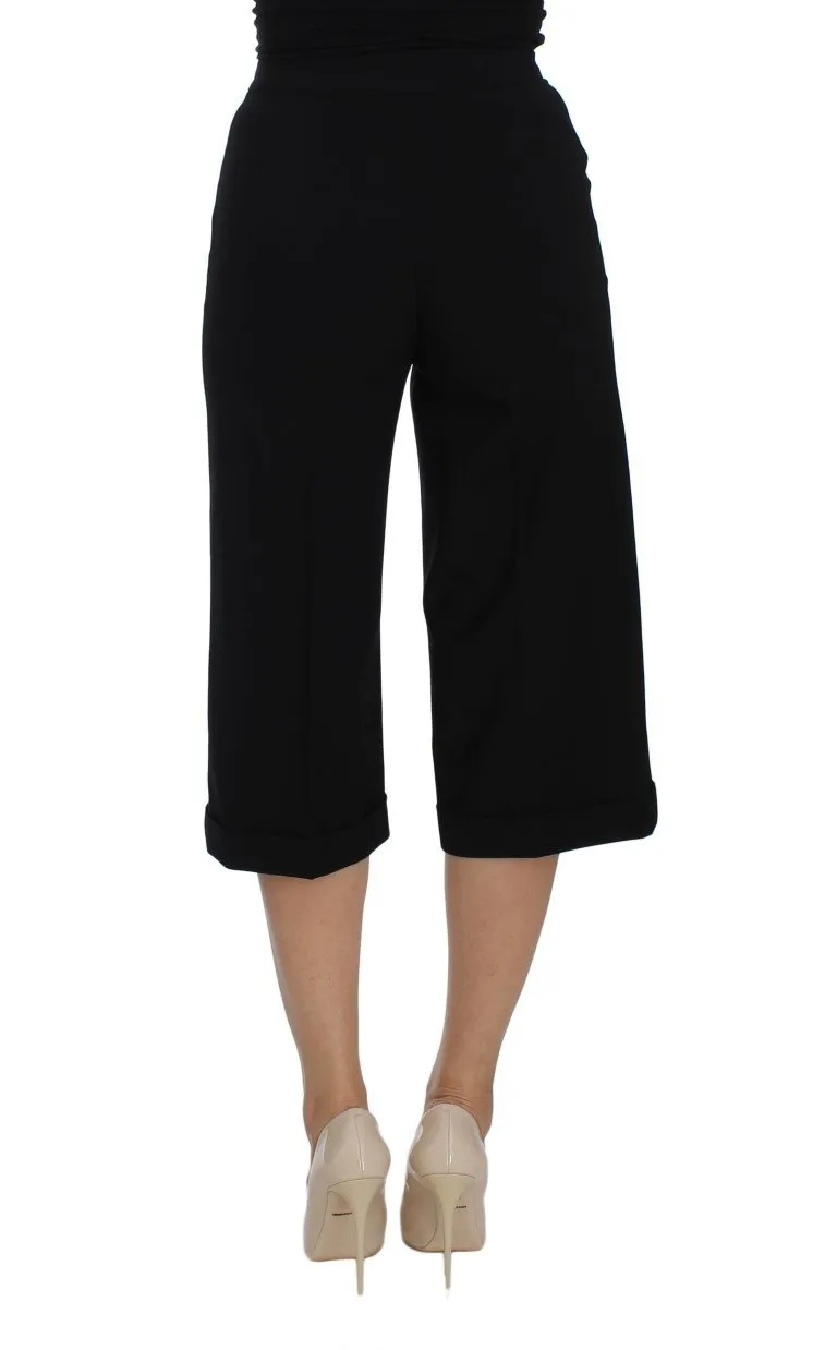 Black Wool Stretch High Waist 3/4 Pants