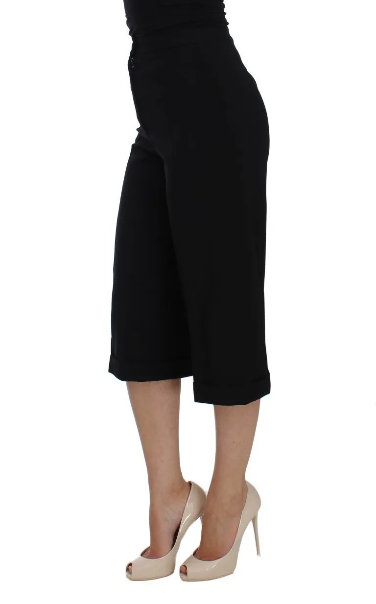 Black Wool Stretch High Waist 3/4 Pants