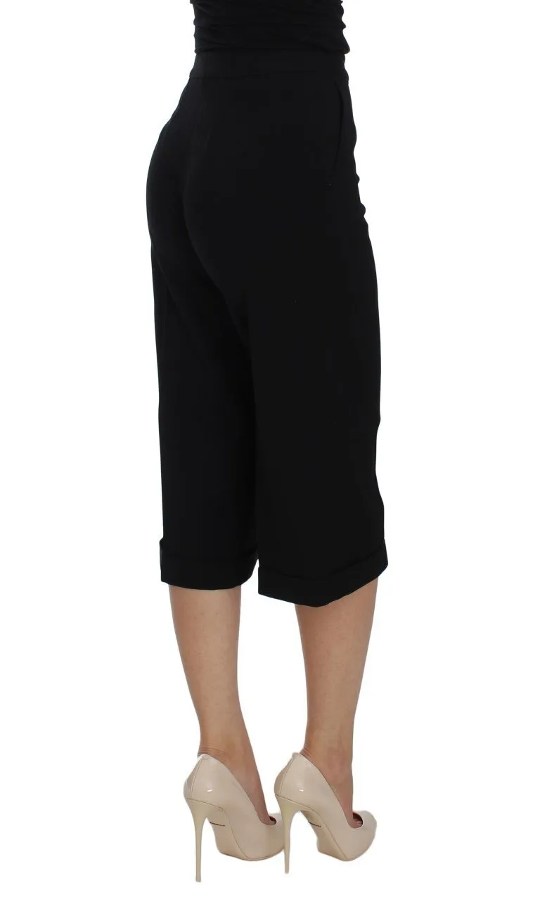 Black Wool Stretch High Waist 3/4 Pants