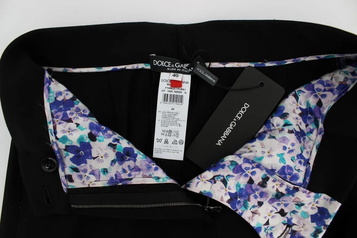 Black Wool Stretch High Waist 3/4 Pants