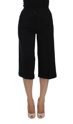 Black Wool Stretch High Waist 3/4 Pants