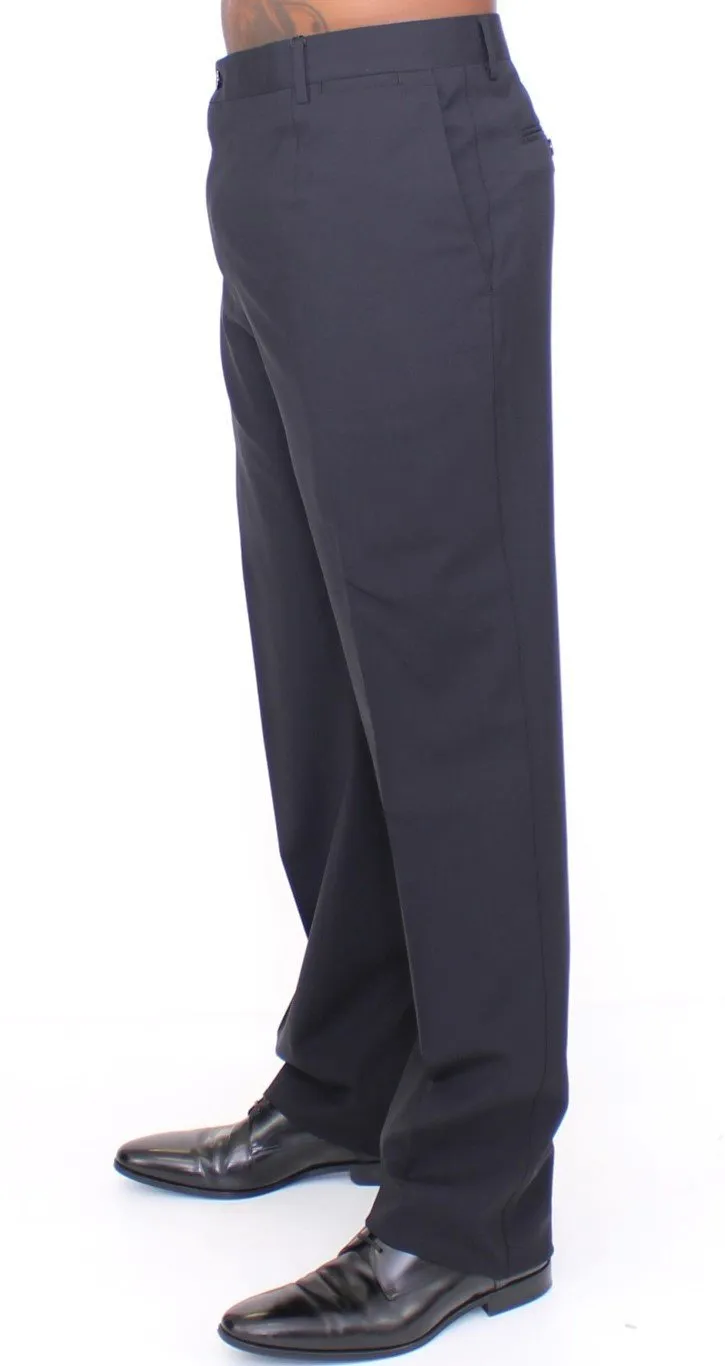 Black Wool Stretch Pleated Pants