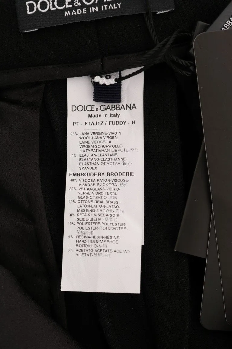 Black Wool Stretch Sicily Crystal Pants