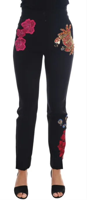 Black Wool Stretch Sicily Crystal Pants