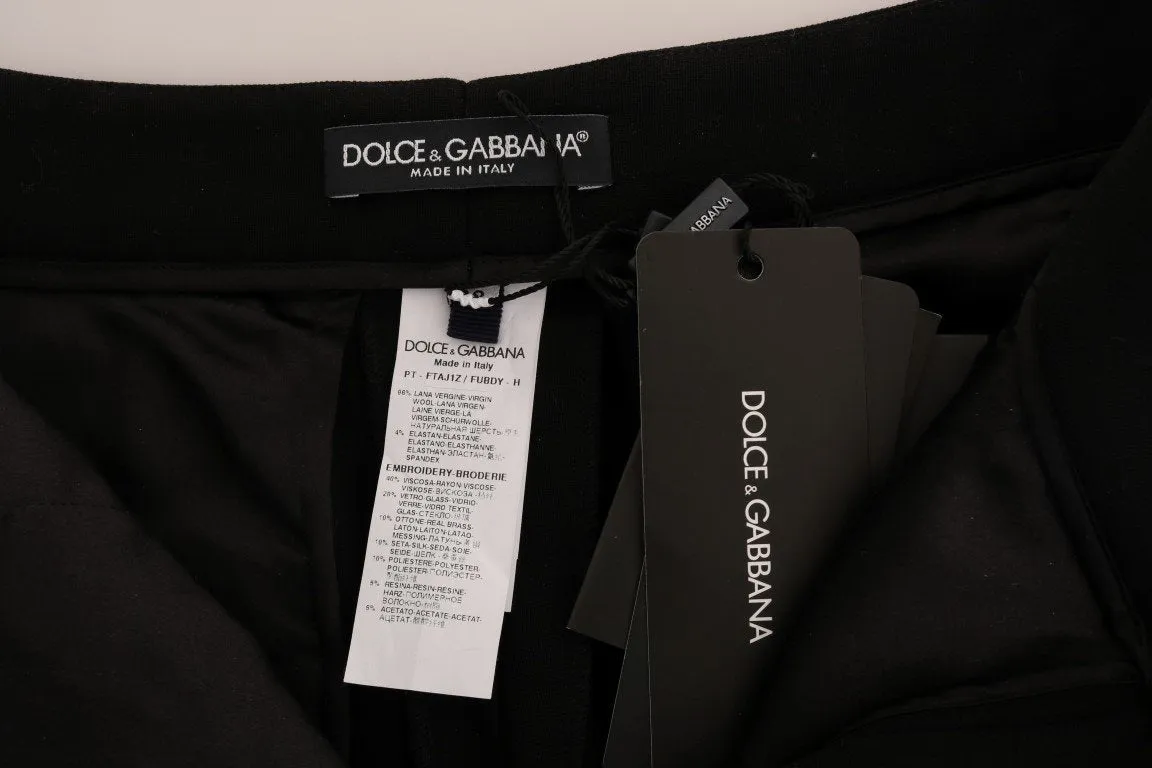 Black Wool Stretch Sicily Crystal Pants