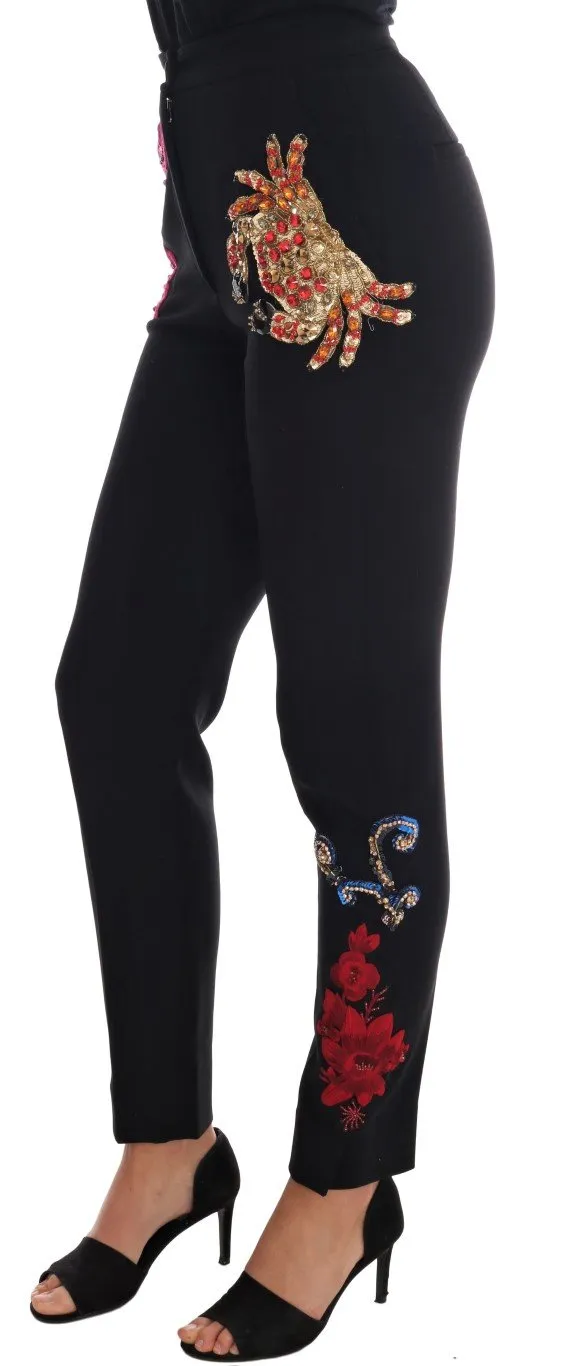 Black Wool Stretch Sicily Crystal Pants