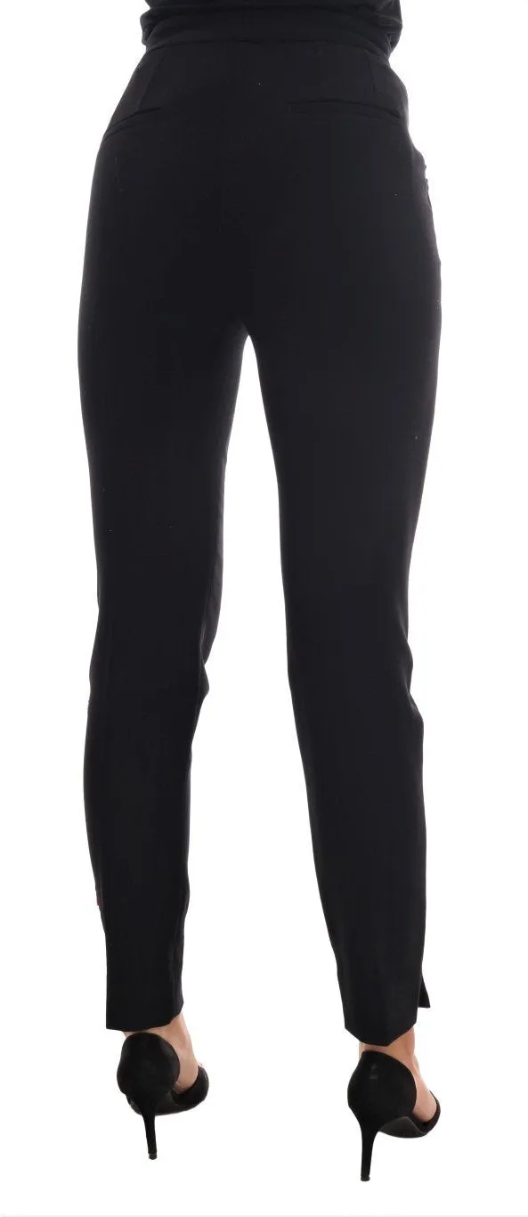 Black Wool Stretch Sicily Crystal Pants