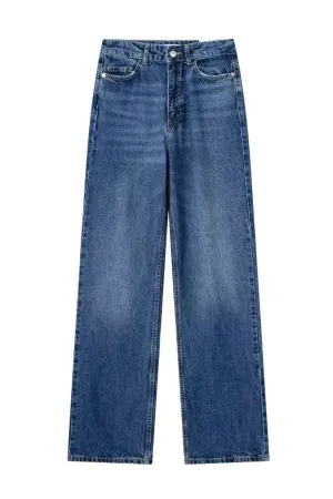 BLAKE High-Waist Straight Leg Full Length Jeans (Dark Blue Washed)