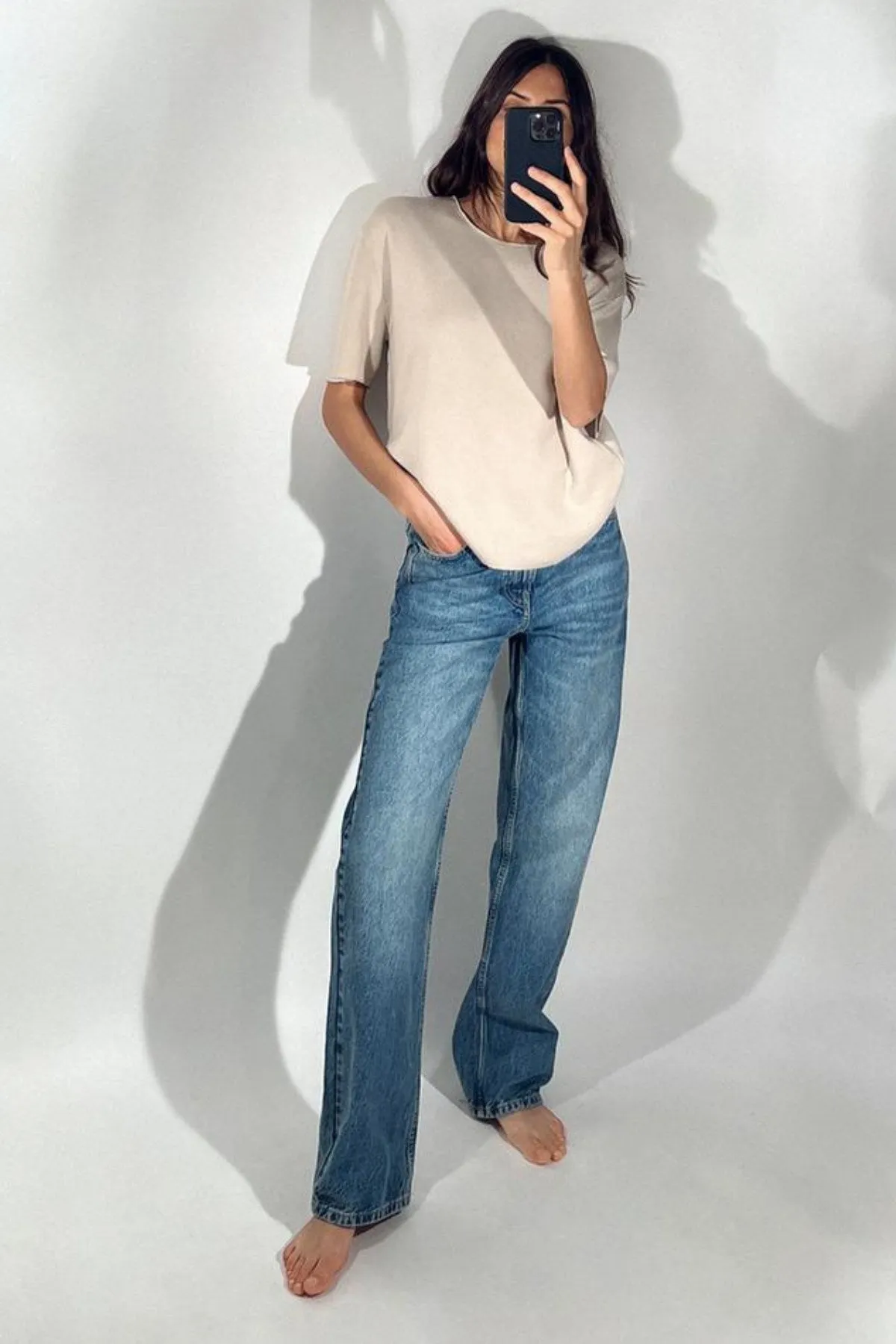 BLAKE High-Waist Straight Leg Full Length Jeans (Dark Blue Washed)