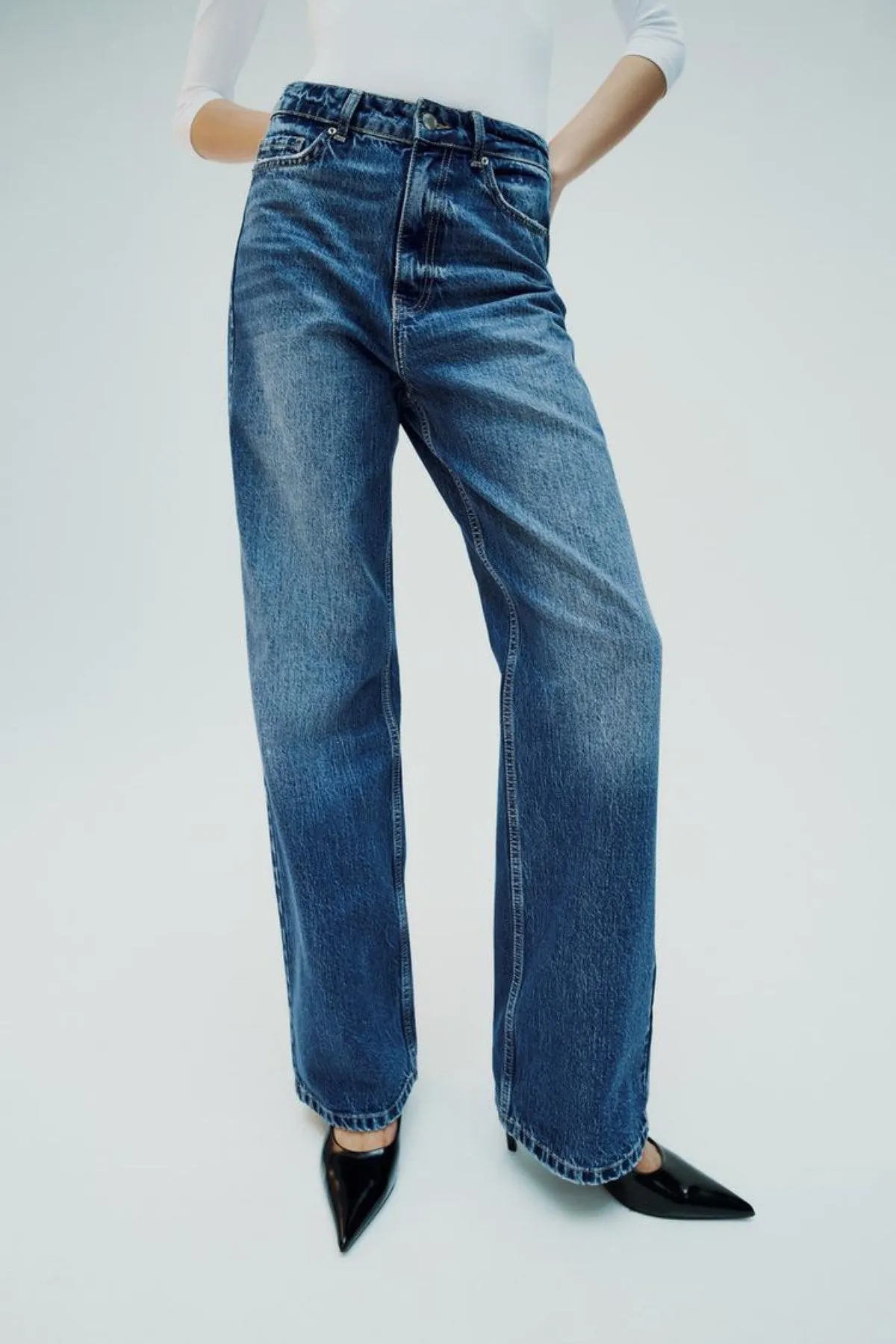 BLAKE High-Waist Straight Leg Full Length Jeans (Dark Blue Washed)