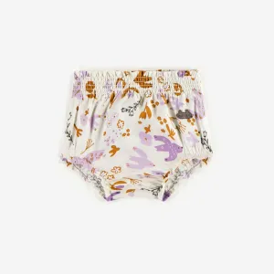 Bloomer crème à motifs d’oiseaux en viscose, naissance || Cream birds pattern bloomer in viscose, newborn