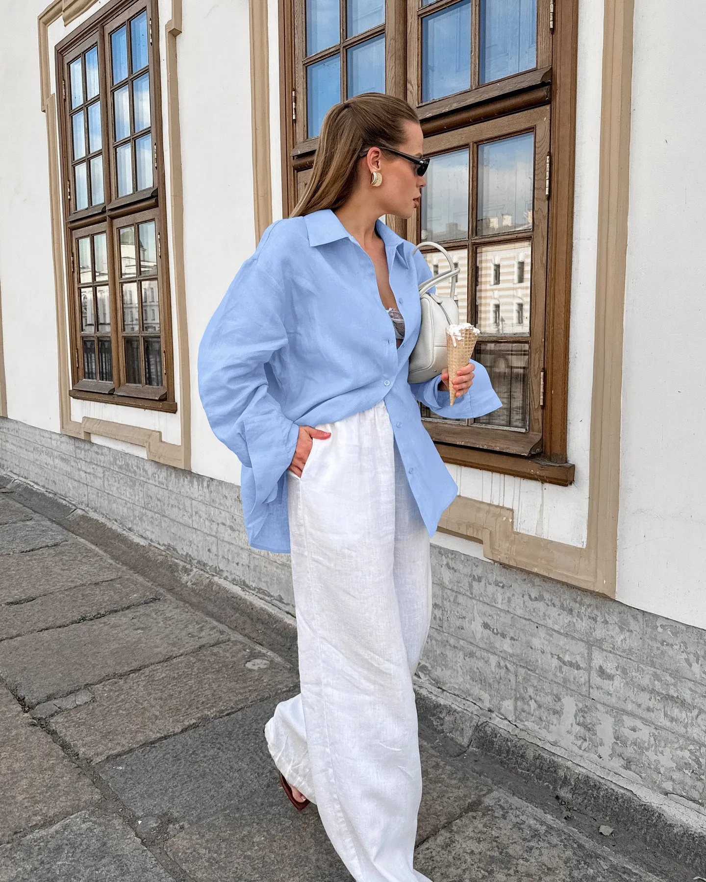 Blue Cotton Long Sleeve Shirt