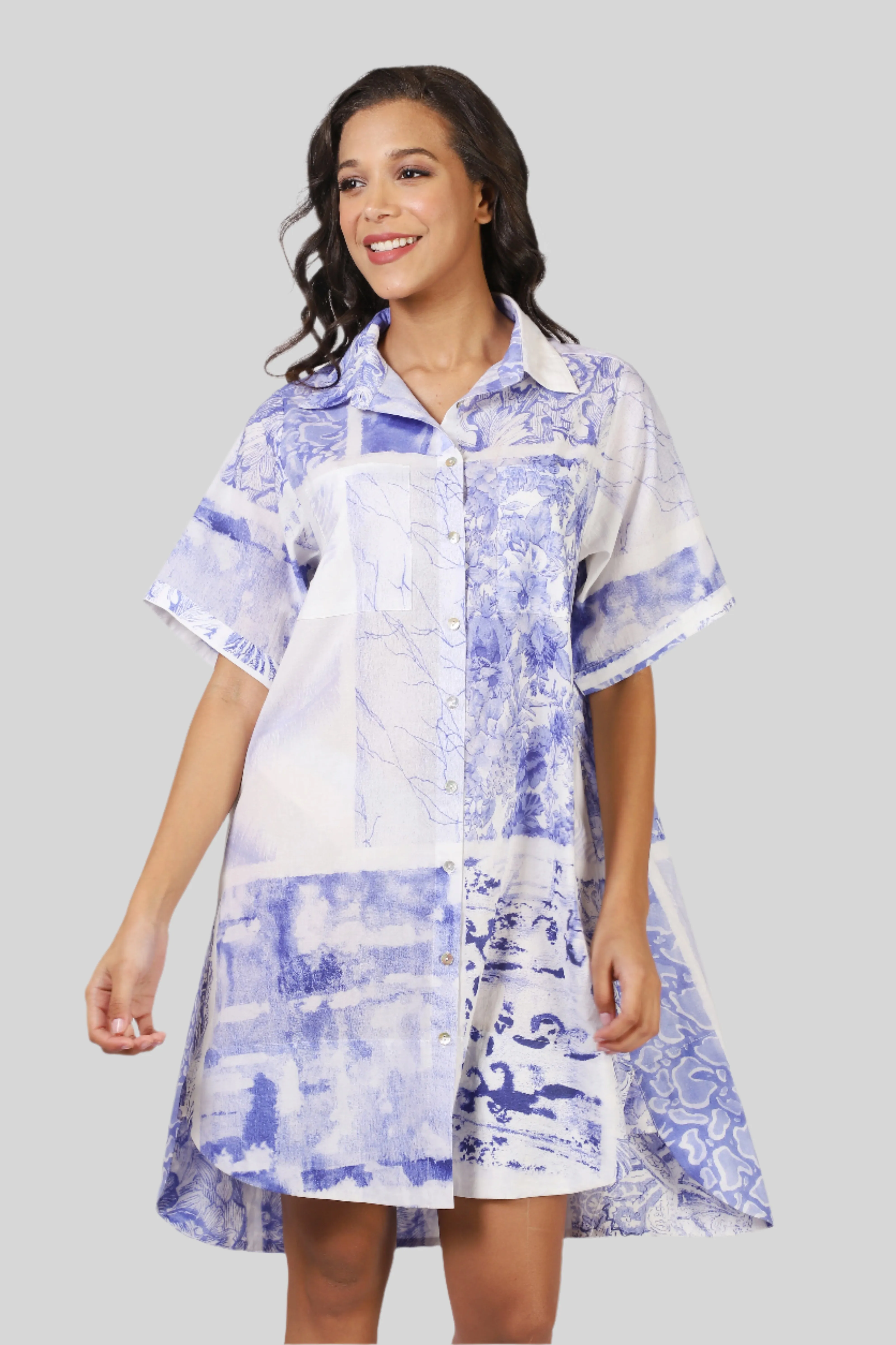 Blue Floral Cotton Dress