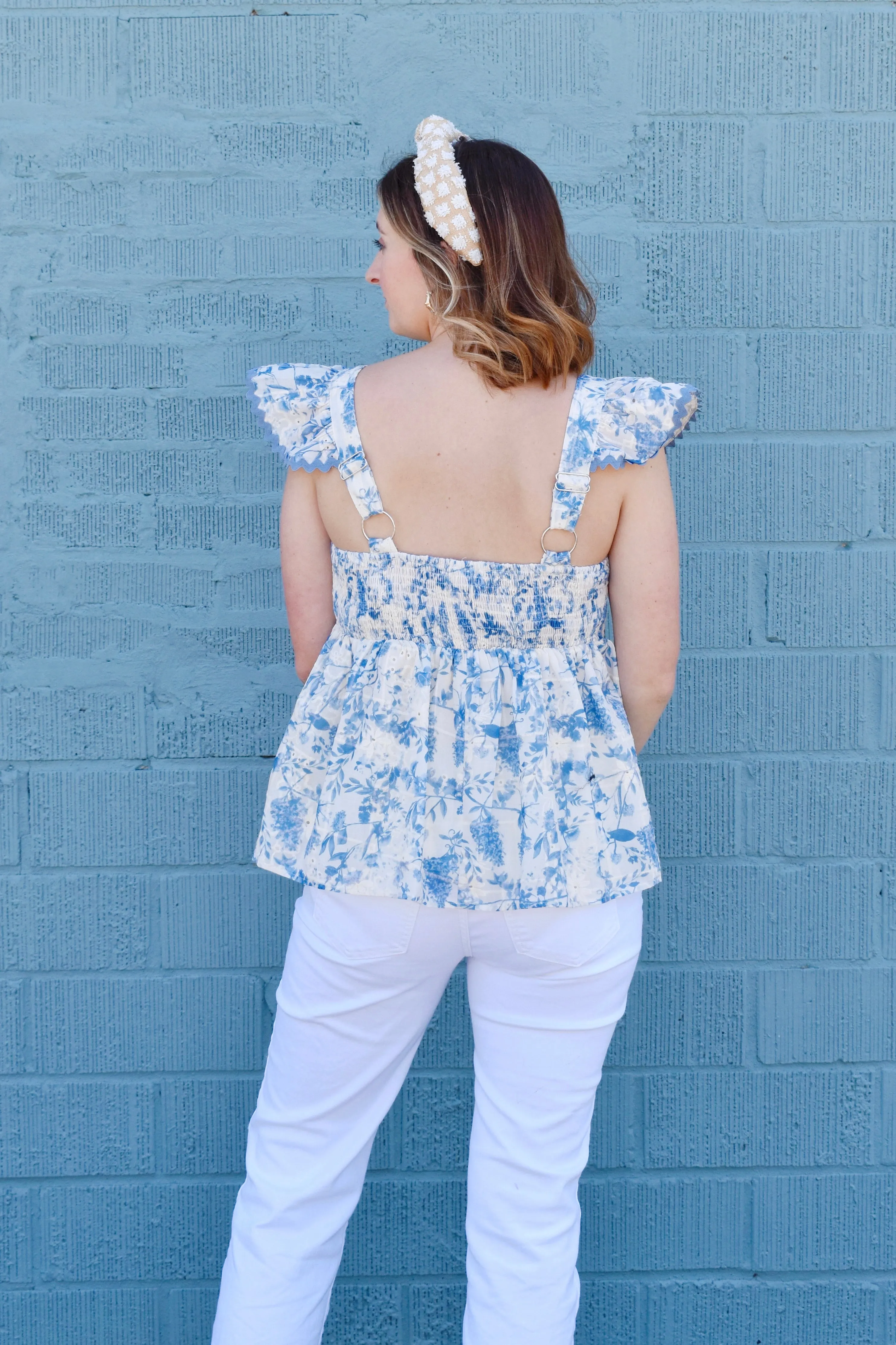Blue Floral Peplum Ric Rac Top