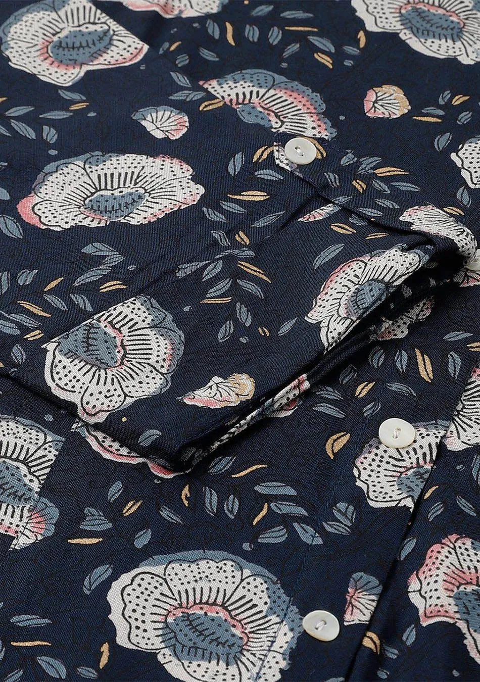 Blue Floral printed Rayon A-line Shirts Style Top