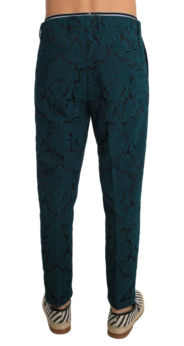 Blue Jacquard Baroque Wool Pants