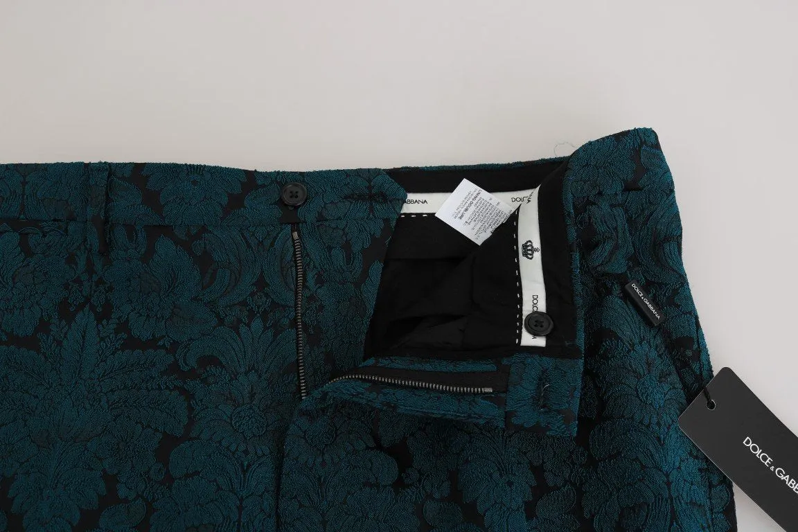 Blue Jacquard Baroque Wool Pants