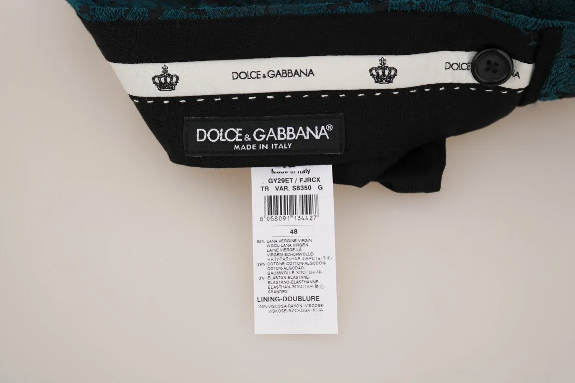 Blue Jacquard Baroque Wool Pants