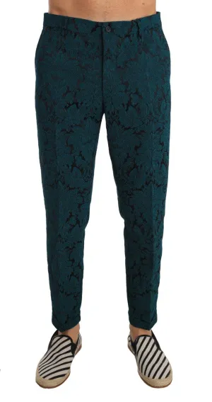 Blue Jacquard Baroque Wool Pants