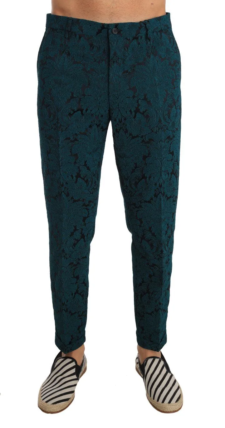 Blue Jacquard Baroque Wool Pants