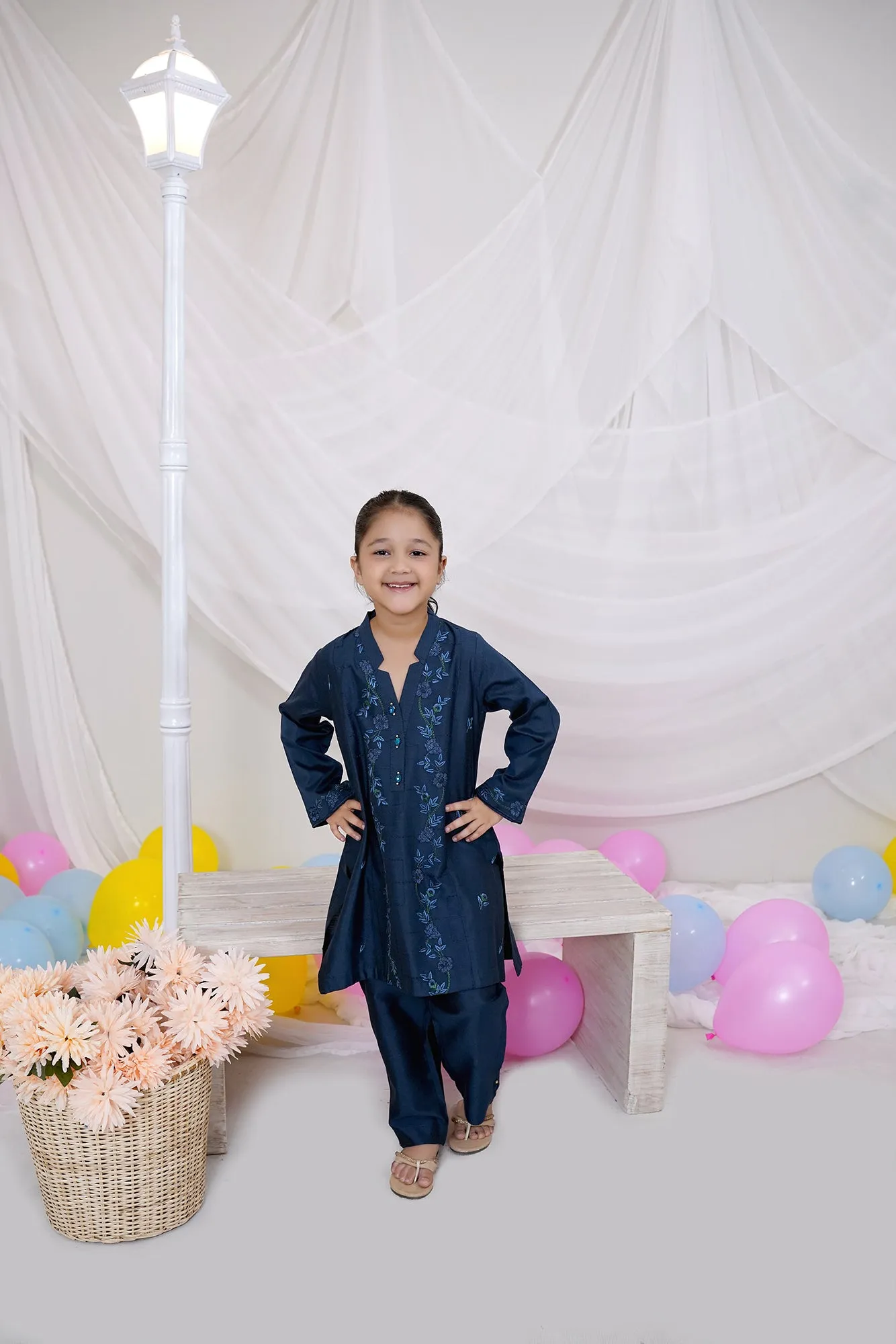 Blue Katan Silk Embroidered 2-Piece Set