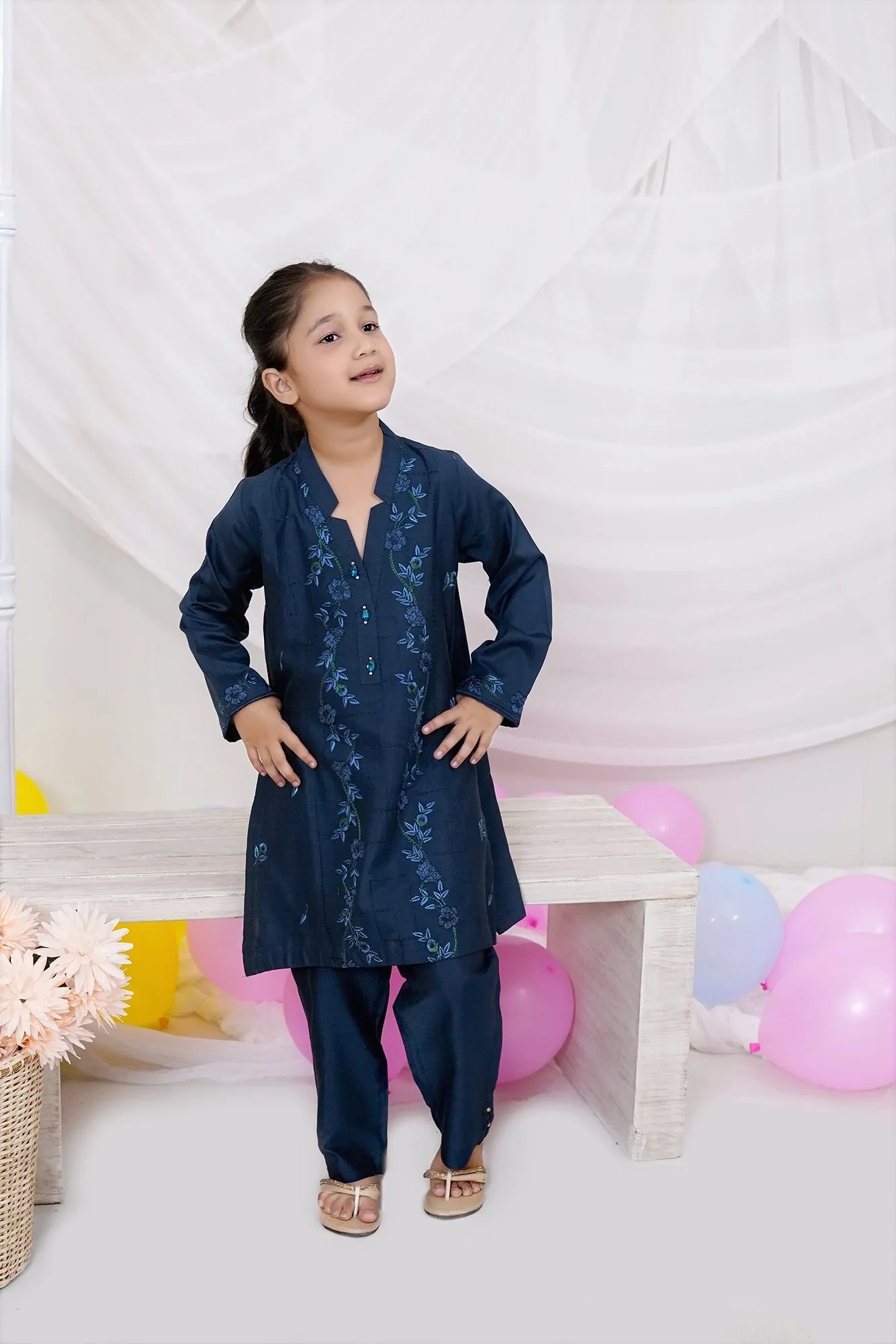 Blue Katan Silk Embroidered 2-Piece Set