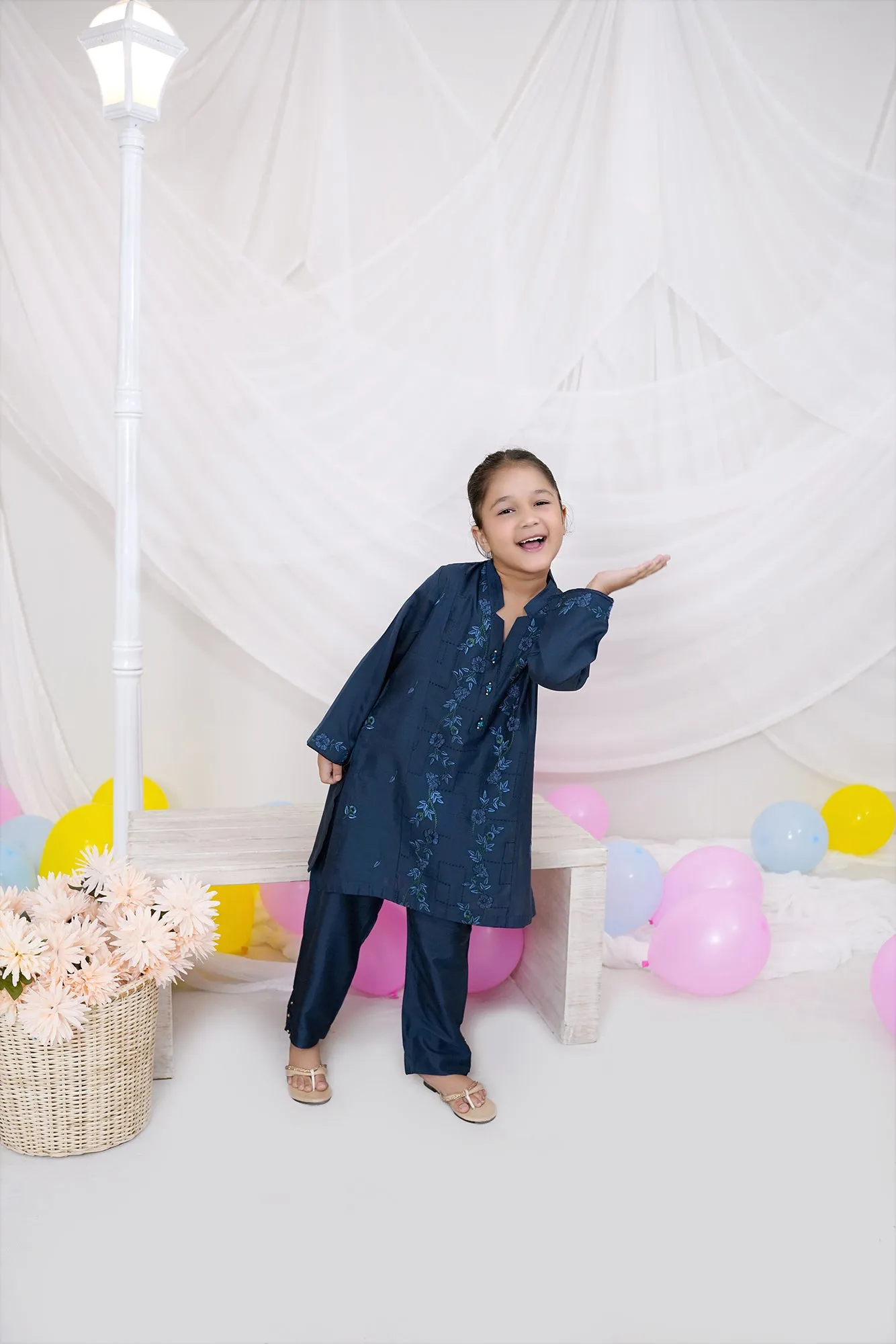 Blue Katan Silk Embroidered 2-Piece Set