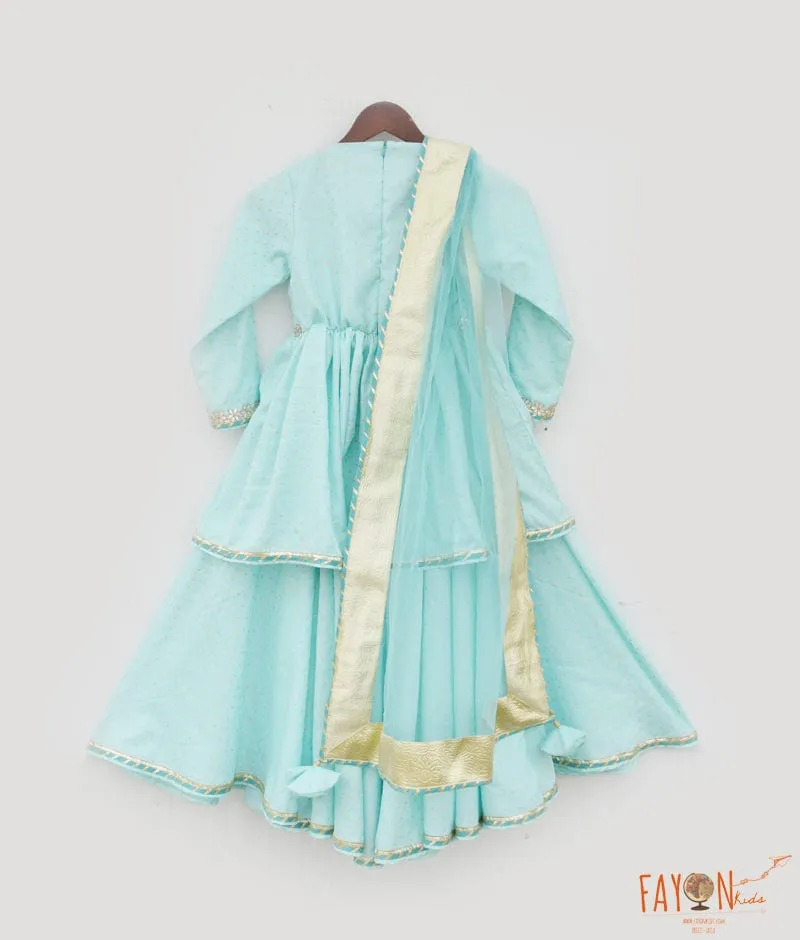 Blue Printed Kurti with Sharara
