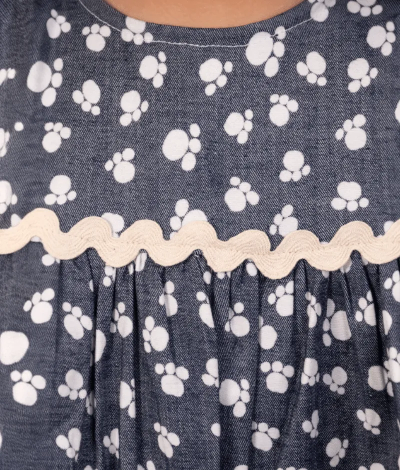 Blue Printed Peplum Top with Pant for Girls