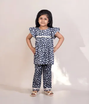 Blue Printed Peplum Top with Pant for Girls
