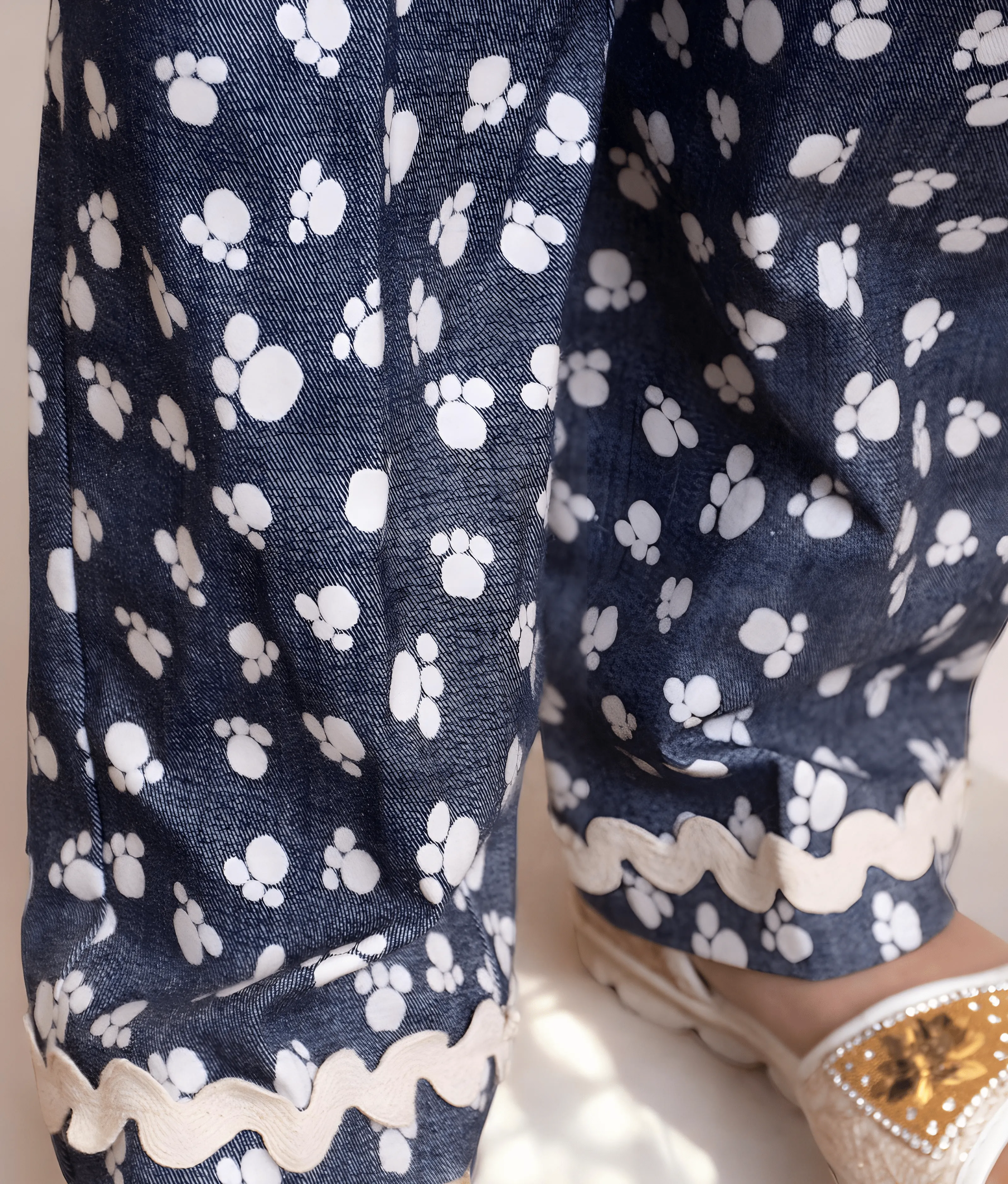 Blue Printed Peplum Top with Pant for Girls