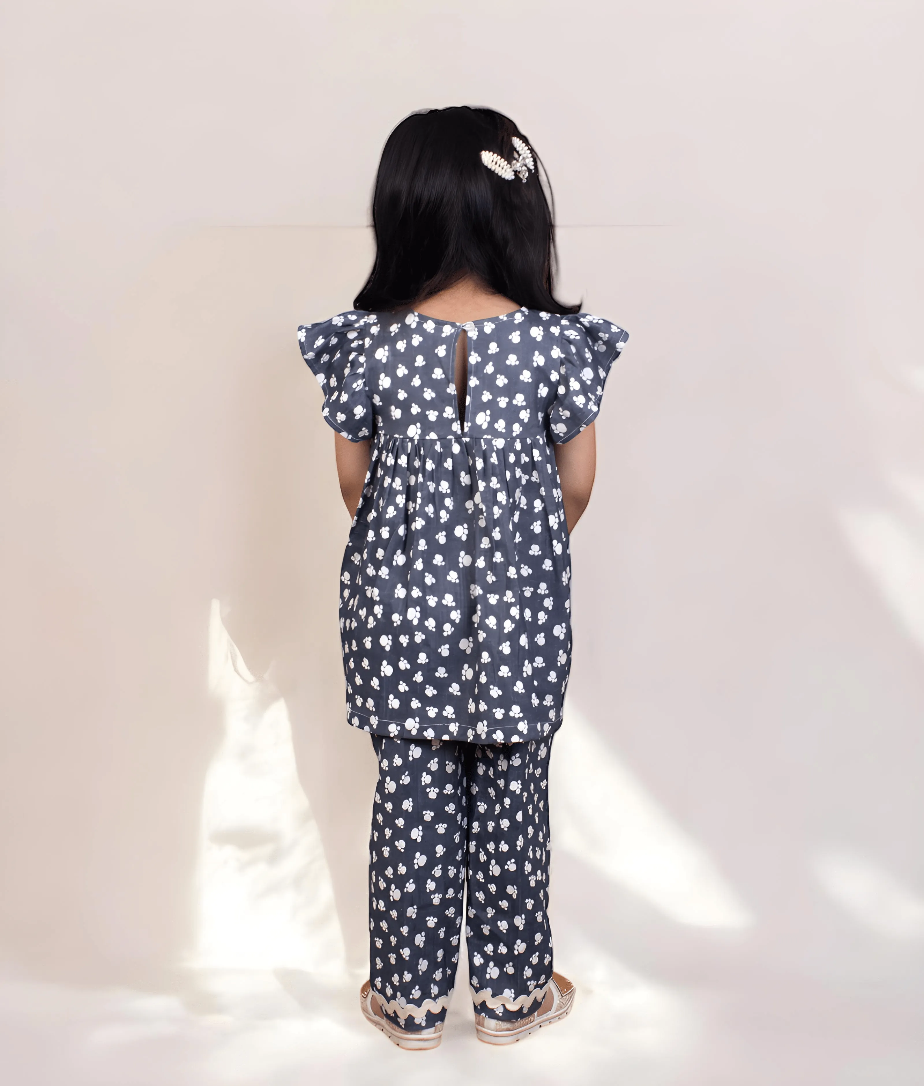 Blue Printed Peplum Top with Pant for Girls