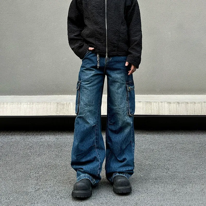 Blue Straight-leg Cargo Pants