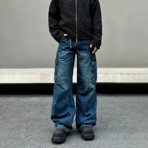 Blue Straight-leg Cargo Pants