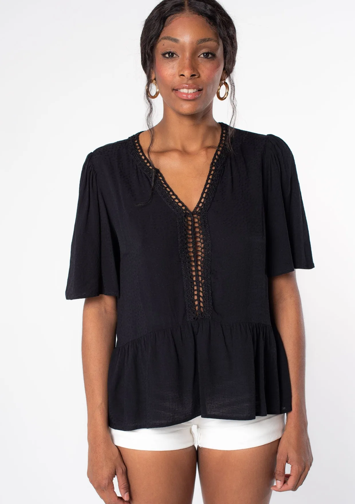 Bohemian Flowy Cropped Ruffled Top