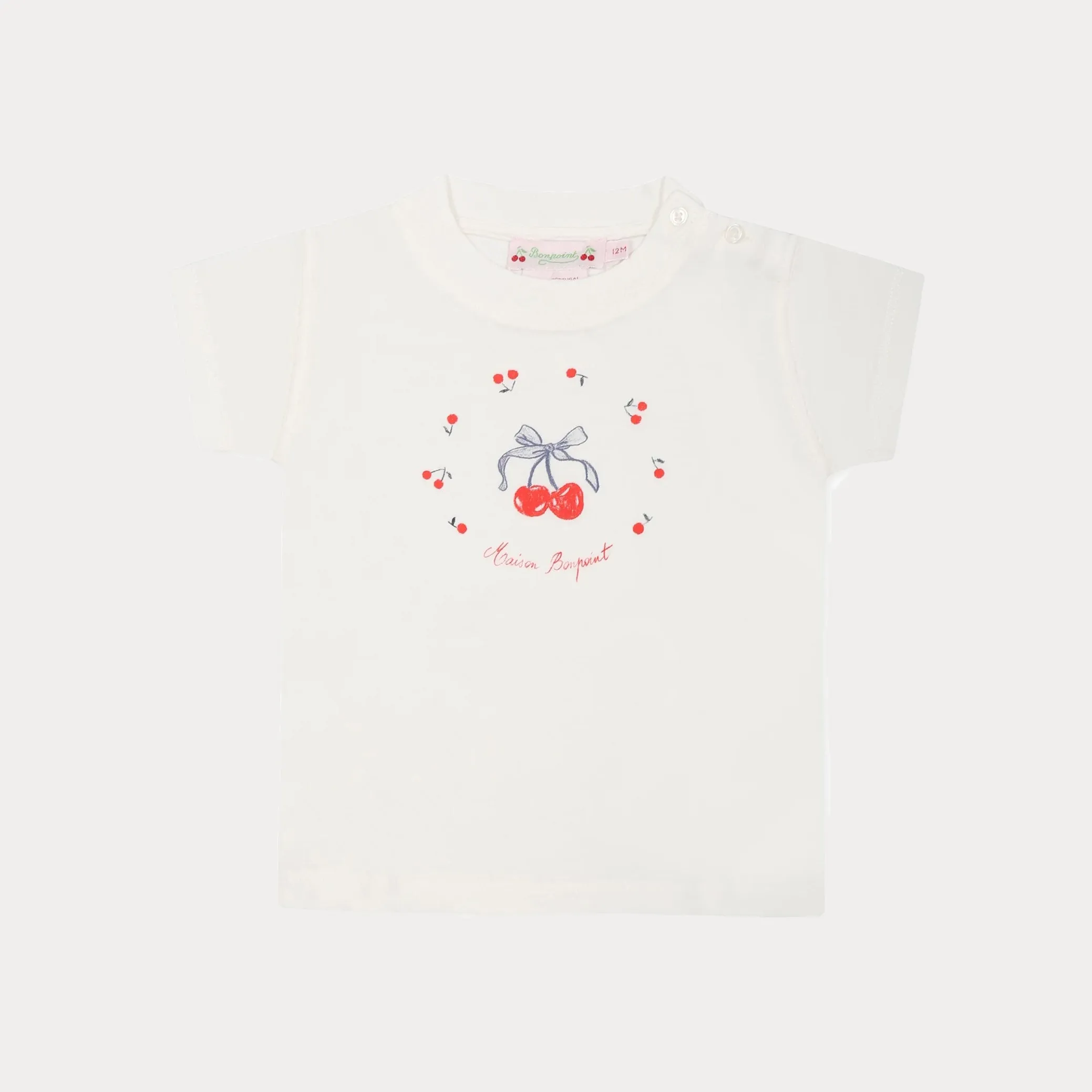 Bonpoint|Ivory Printed Cherry Cotton T-Shirt