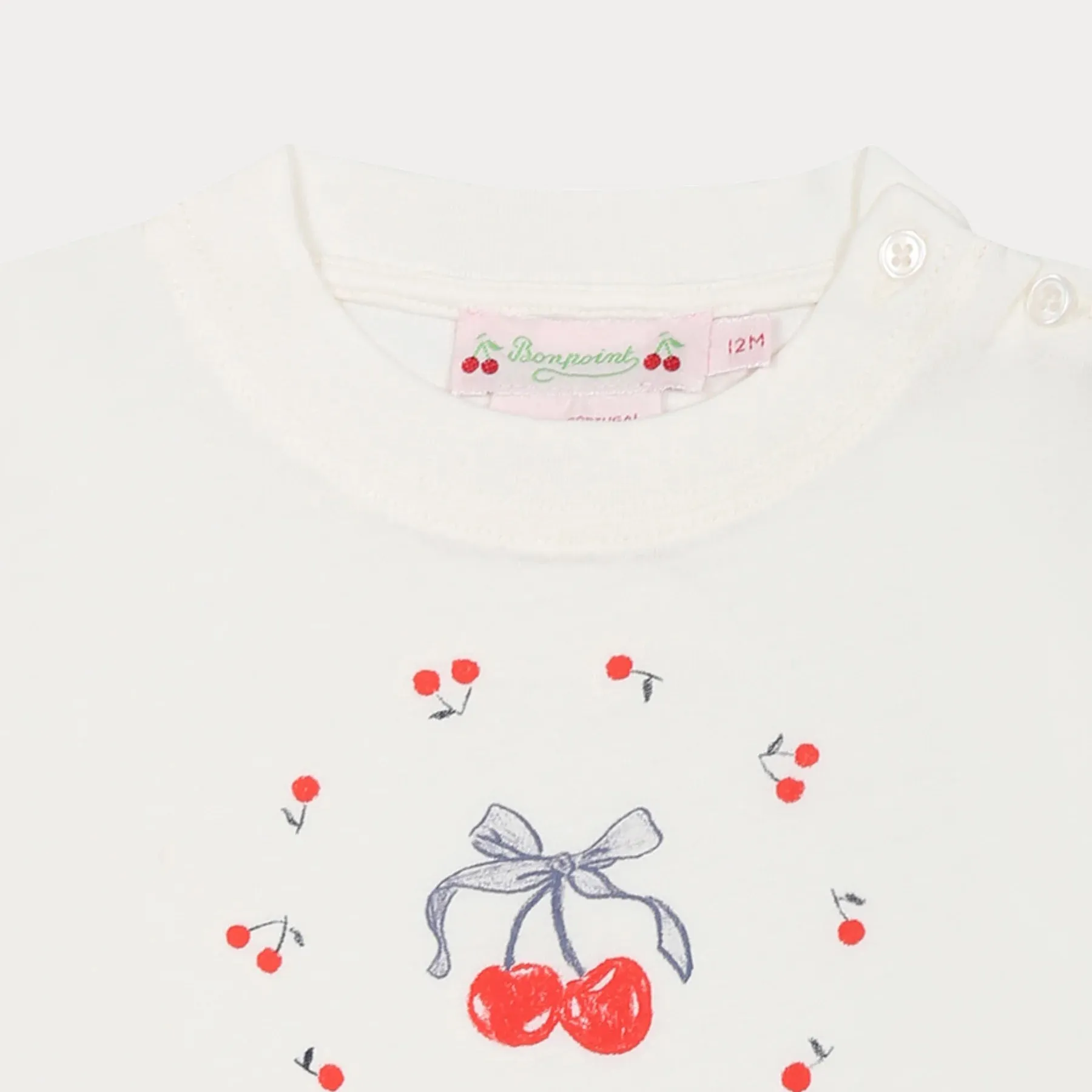 Bonpoint|Ivory Printed Cherry Cotton T-Shirt