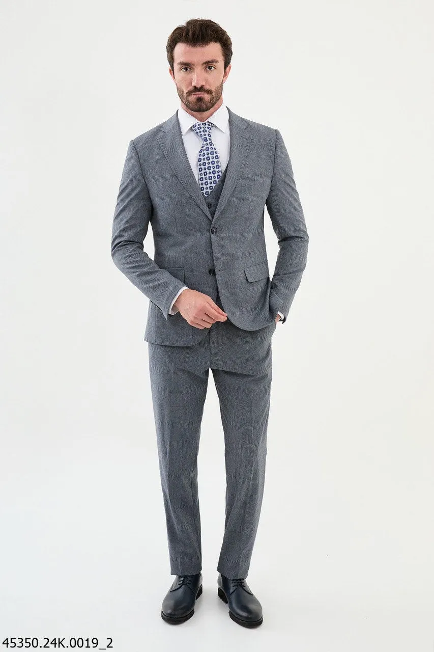 Brabion Diego Ames Blue 3 Piece Plaid Wool Suit