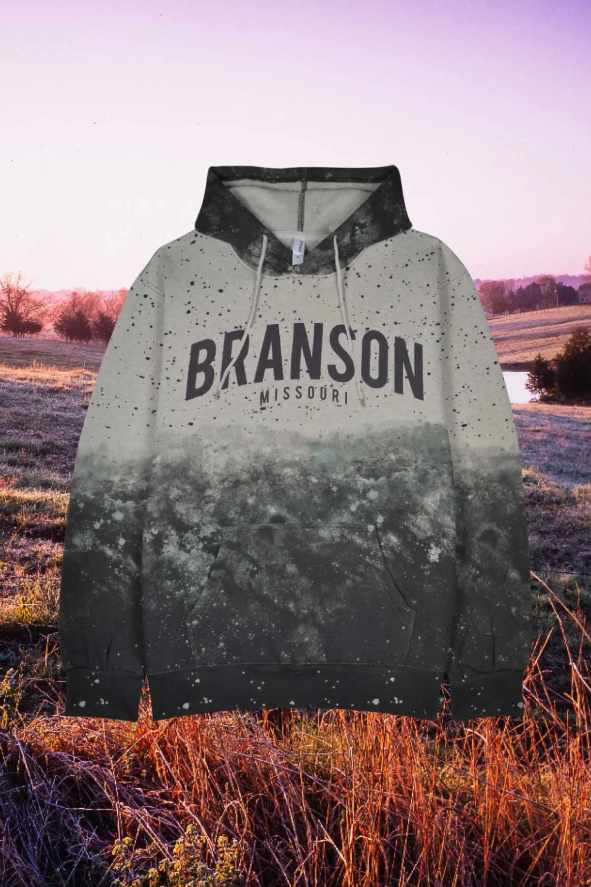 Branson Hoodie With Paint Splatter, Galaxy Space - Heather Gray