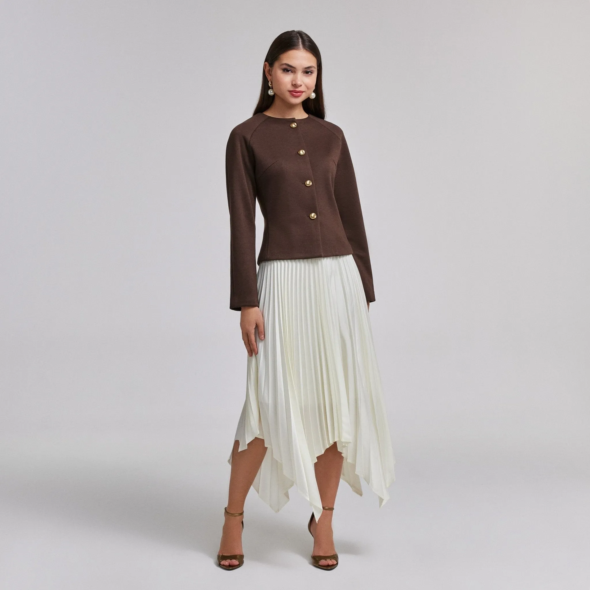 Brown Wool Button-Up Blazer