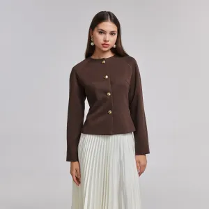 Brown Wool Button-Up Blazer