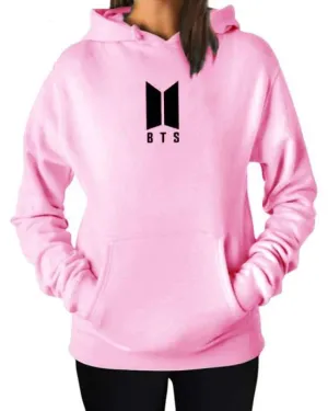 BTS Stylish Pink Printed Hoodie For Women