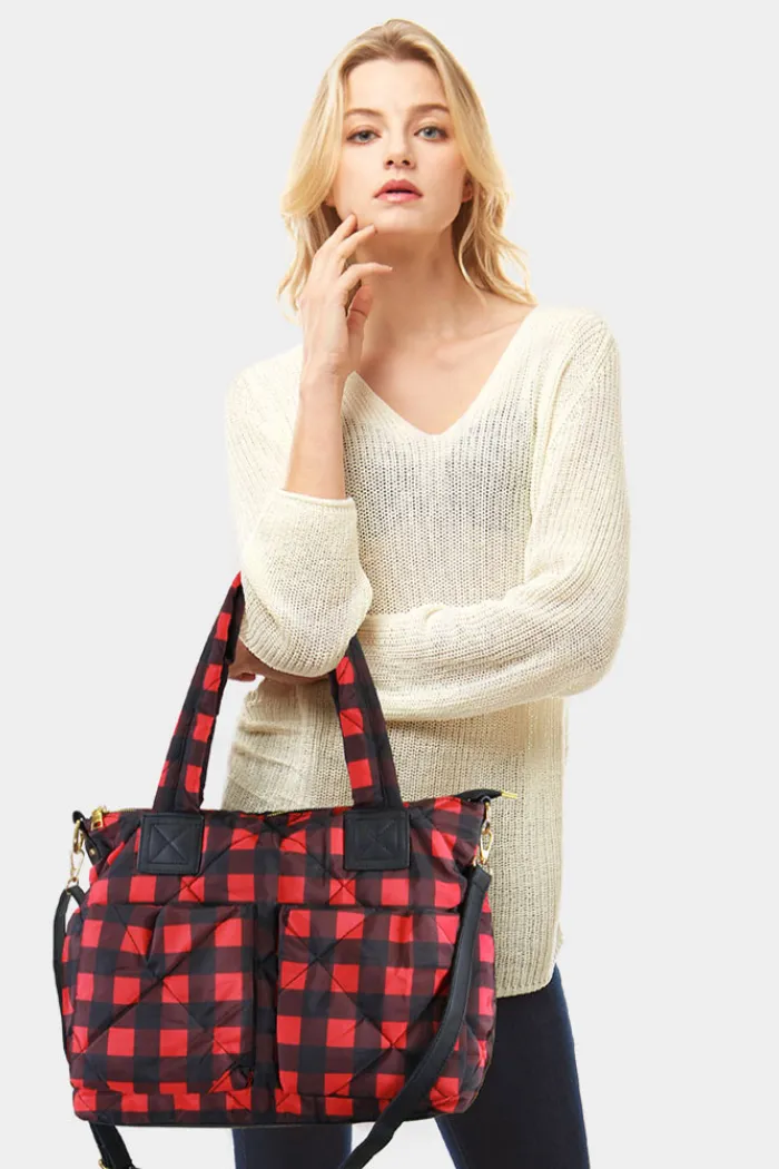Buffalo Plaid Puffer Tote