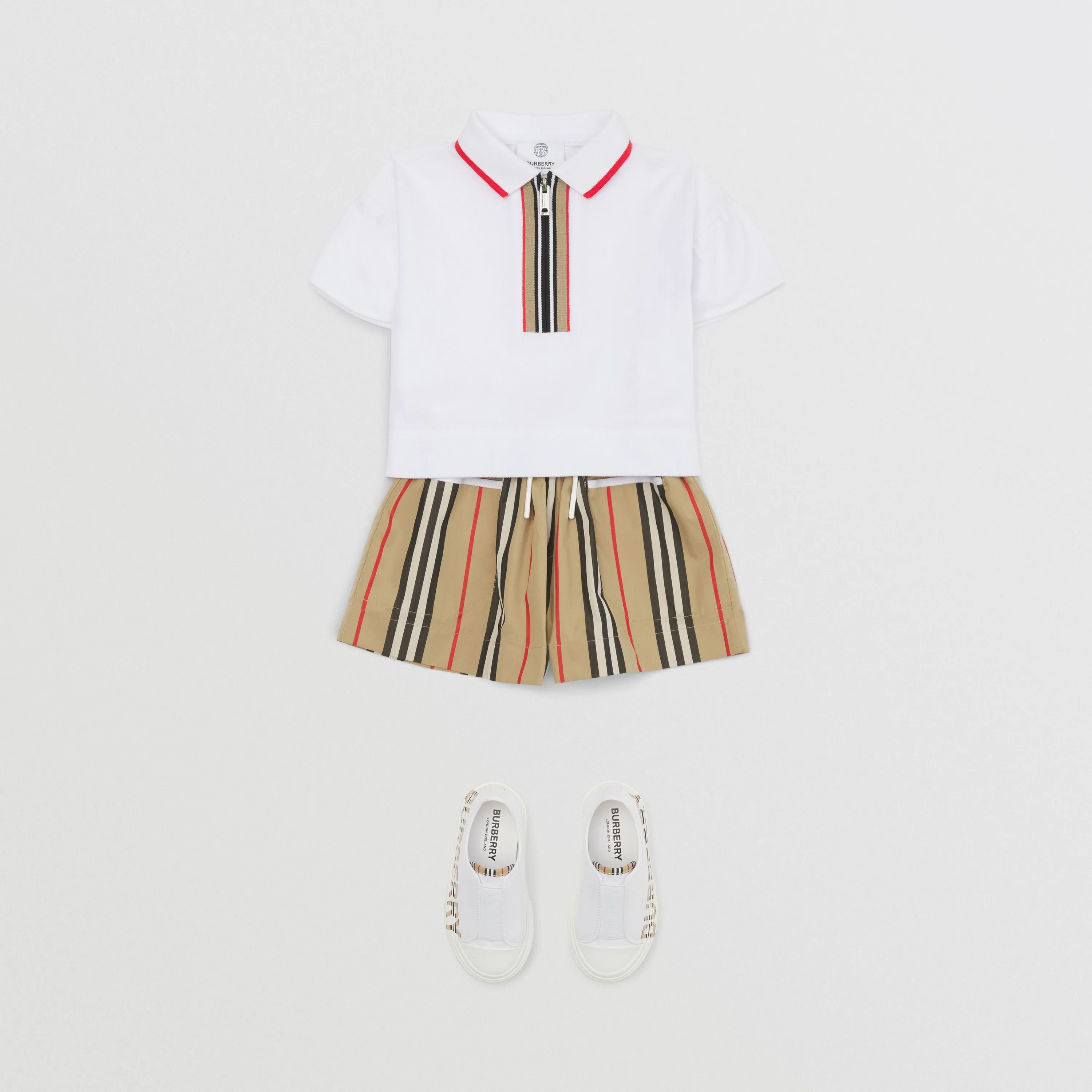 Burberry Icon Stripe Detail Cotton Zip-front Polo Shirt