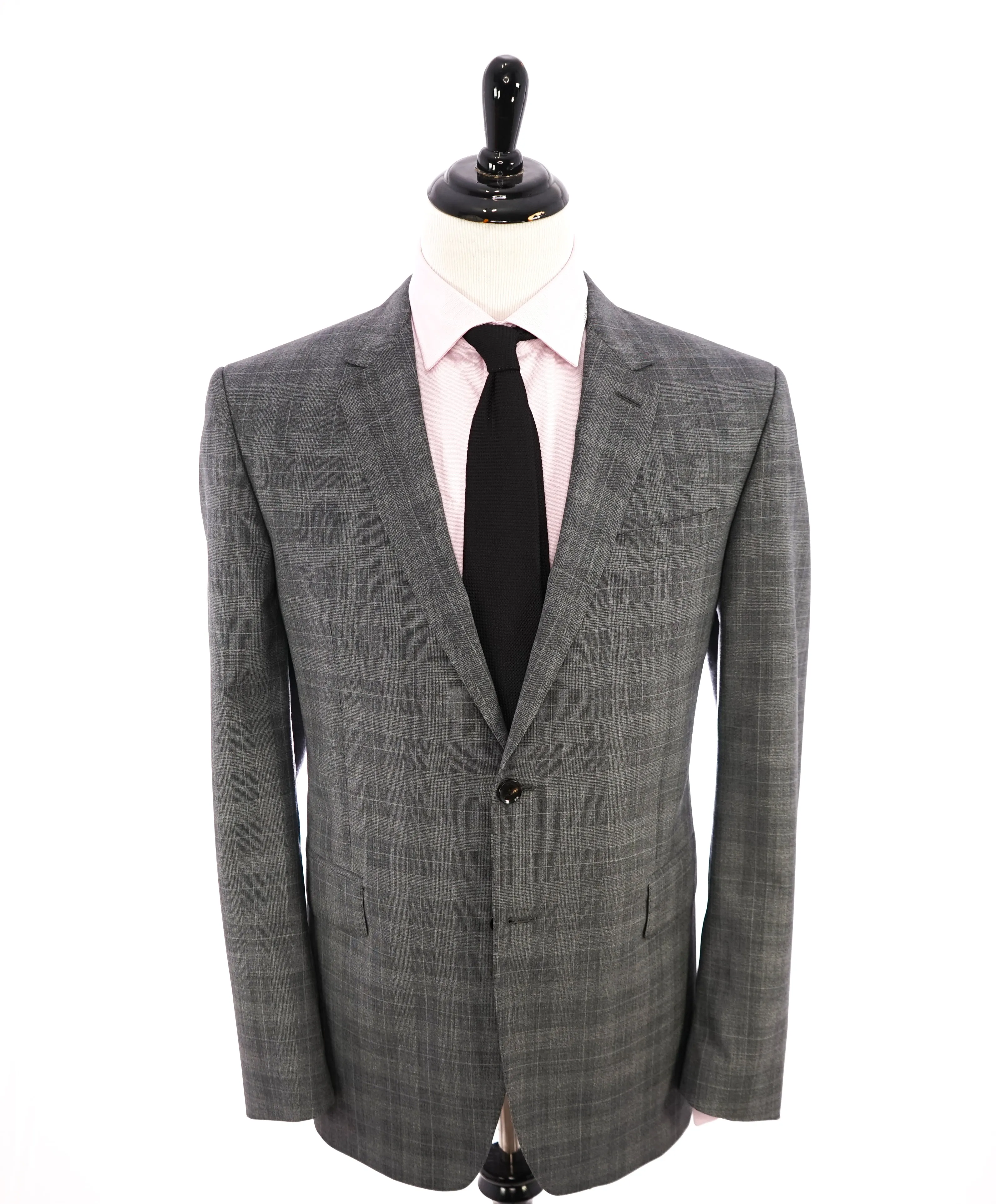BURBERRY LONDON - Made In Italy Wool Gray "Canbury" Plaid LOGO Suit - 44R