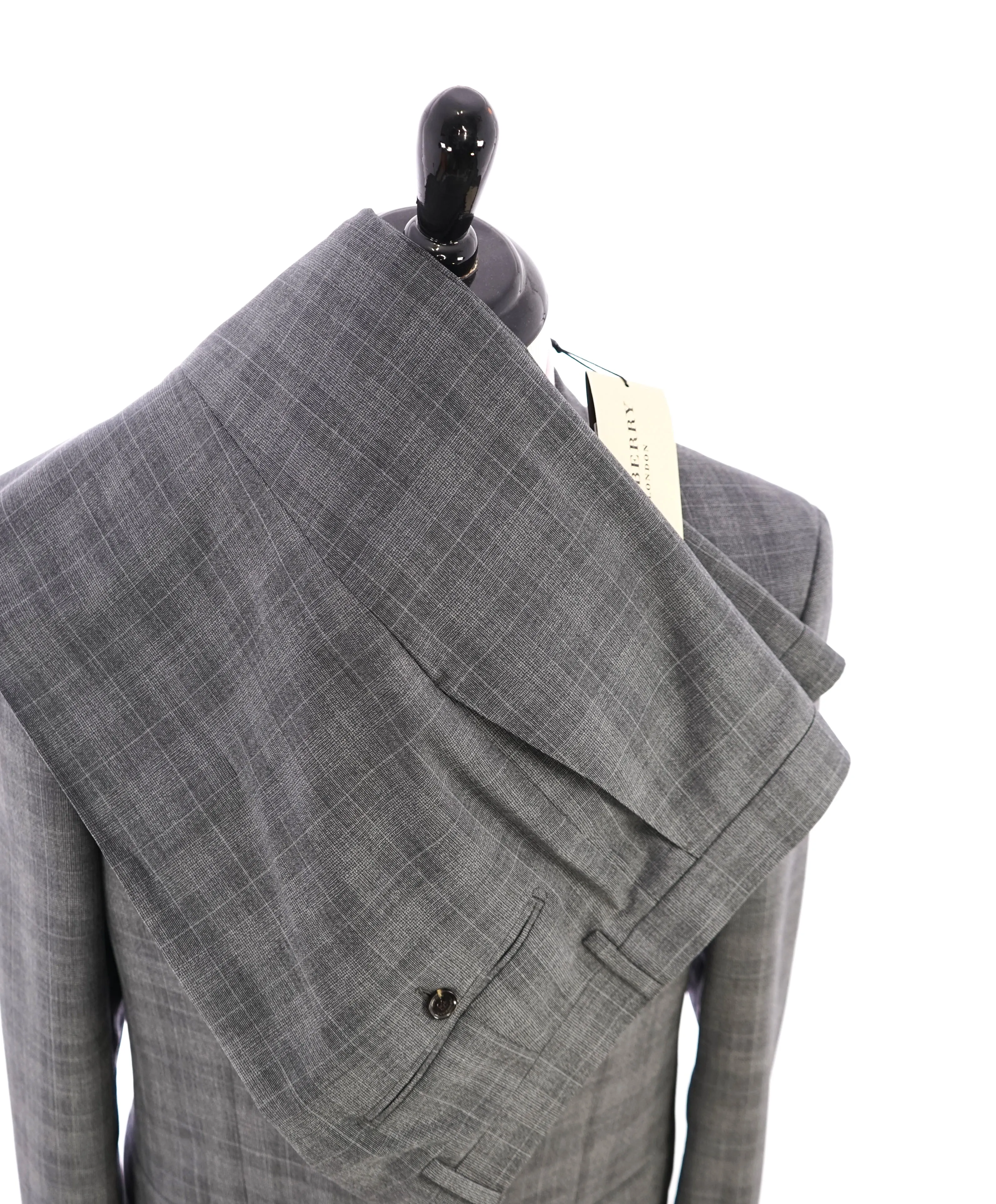 BURBERRY LONDON - Made In Italy Wool Gray "Canbury" Plaid LOGO Suit - 44R