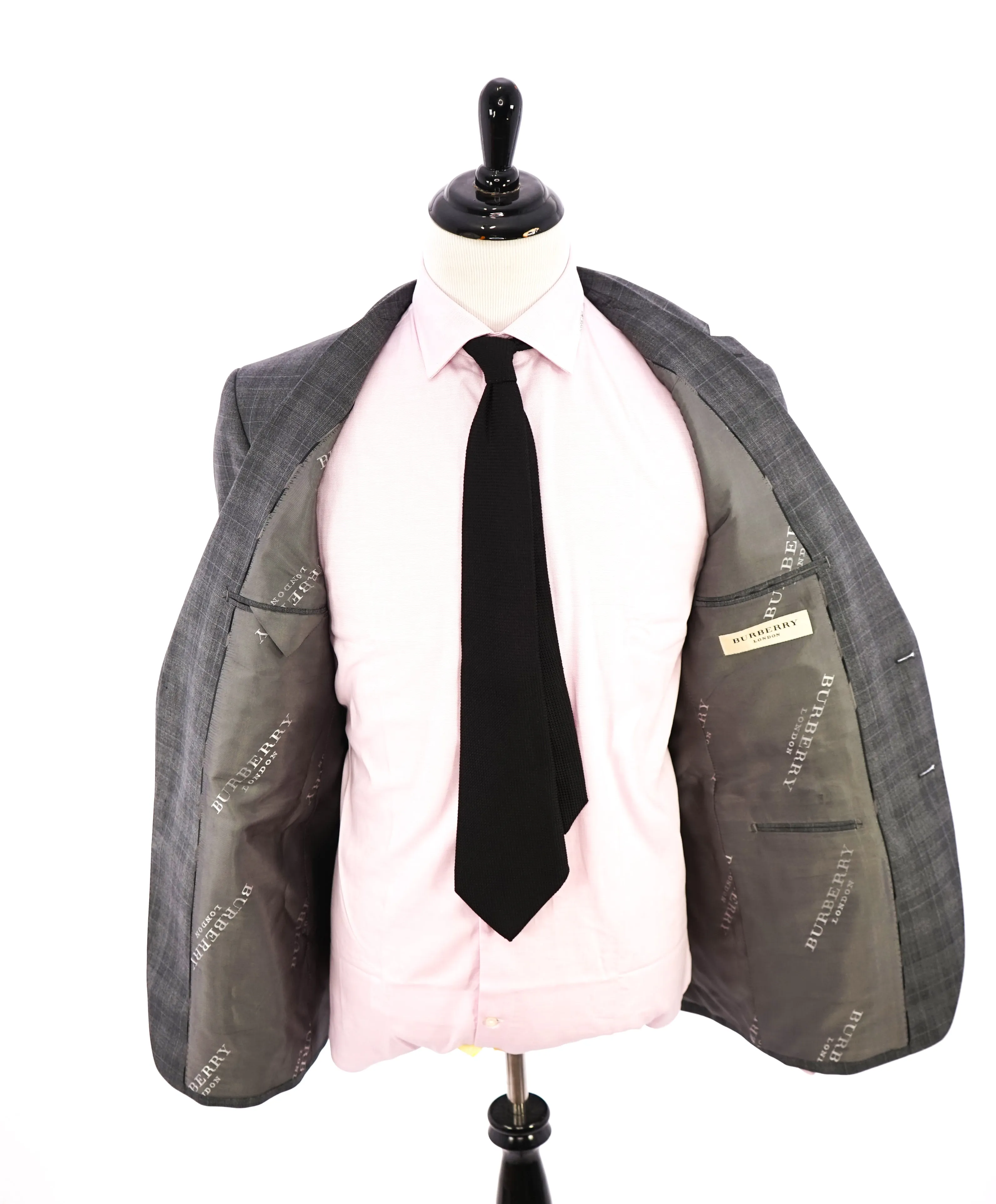 BURBERRY LONDON - Made In Italy Wool Gray "Canbury" Plaid LOGO Suit - 44R