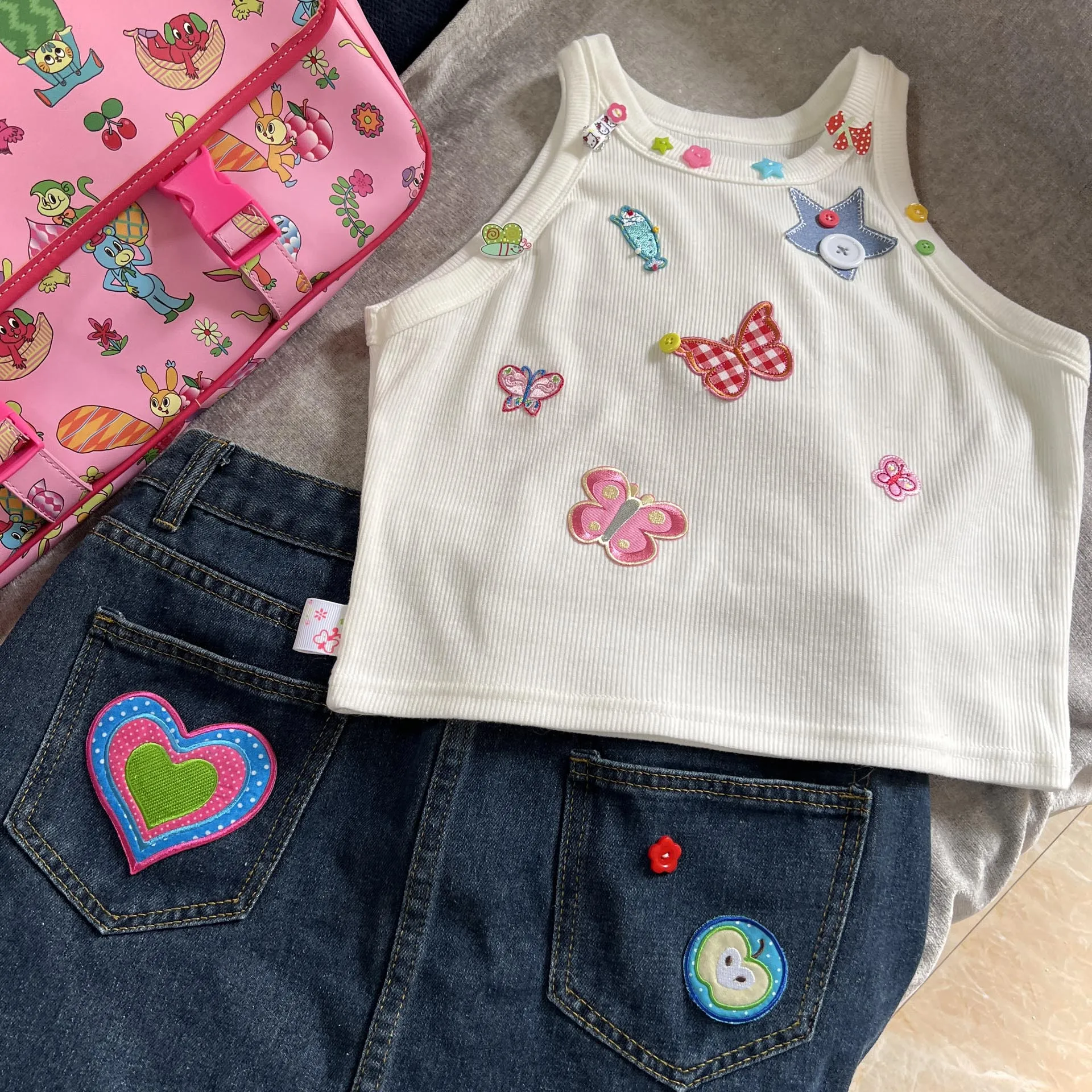 Button Butterfly Embroidered Vest UB98214